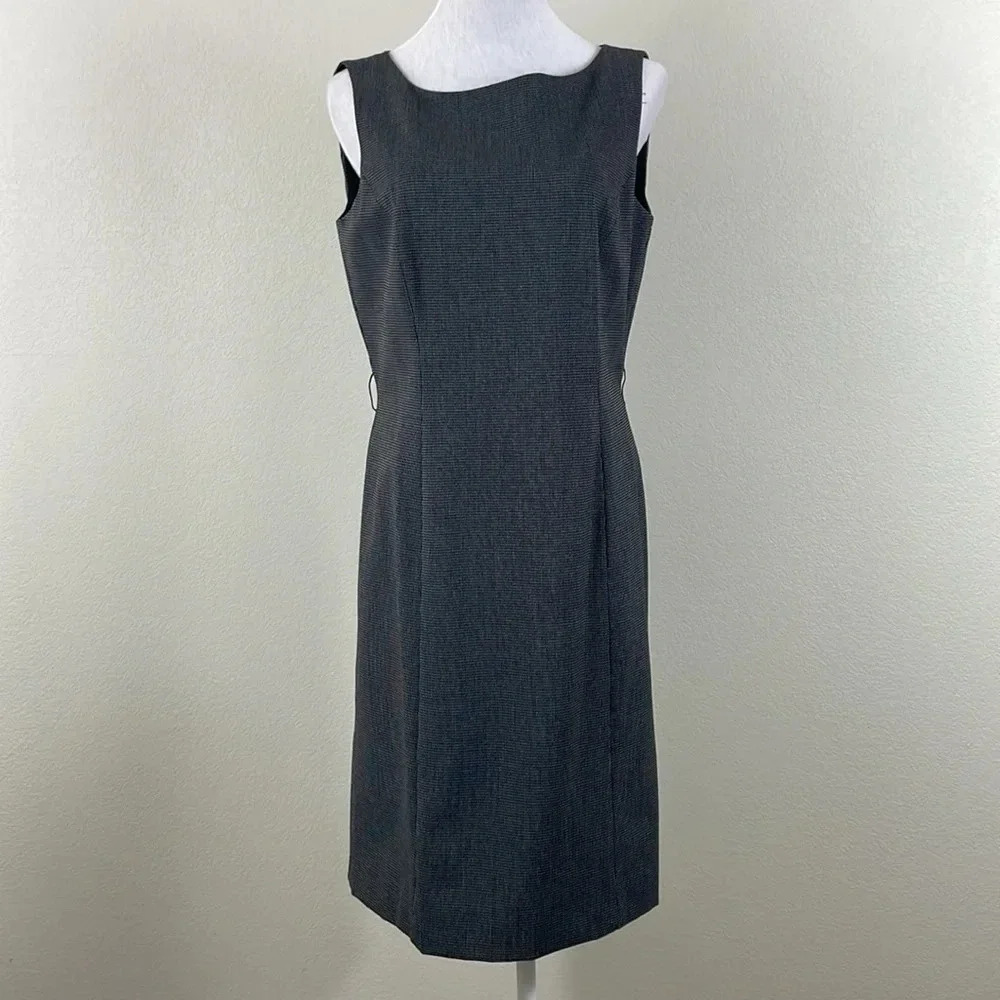 Tahari Arthur S. Levine Black white textured‎ shift midi dress size 6